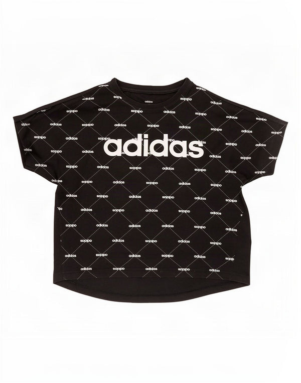 Adidas Dame Oversized grafisk T-shirt Top UK 8/10 Small Black Bomuld