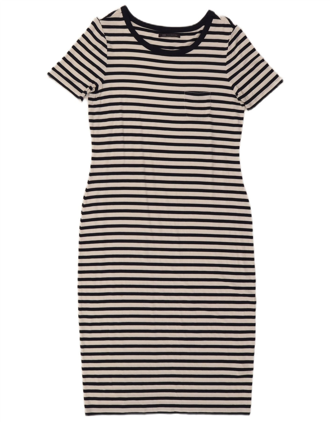 Marks & Spencer Dameskedekjole UK 12 Mellem marineblå stribet viskose