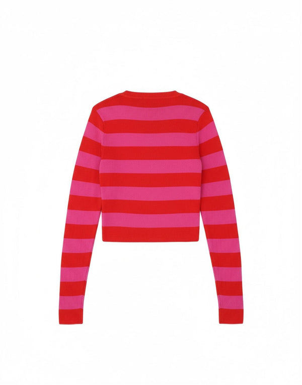 Zara Womens Crop Boat Neck Jumper Sweater UK 8 Small Pink Striped