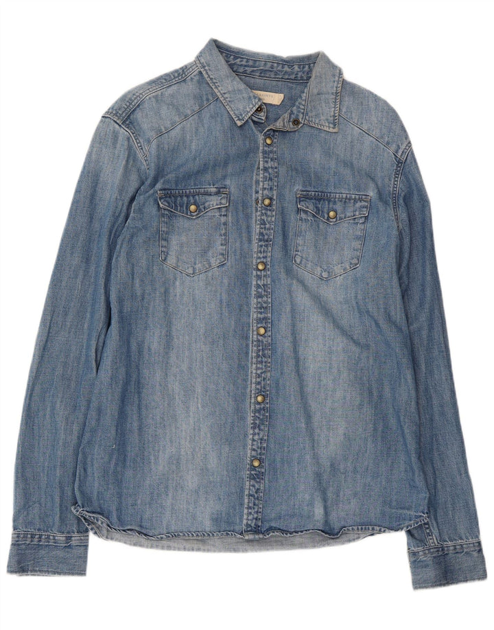 All Saints Herre Denim Skjorte Stor Blå Bomuld