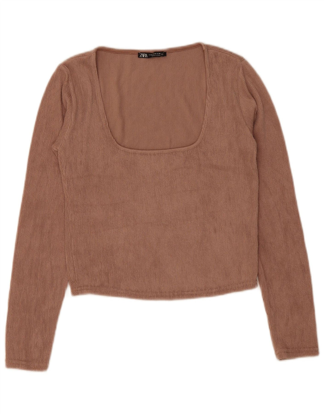 Zara Womens Crop Top Langærmet UK 12 Medium Brun Polyester