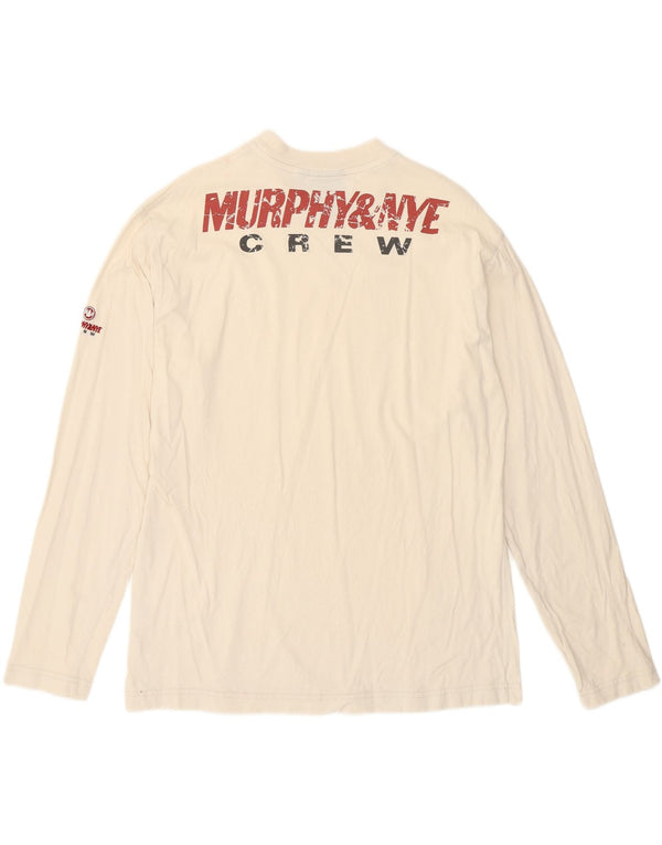 Murphy & Nye Herre grafisk top langærmet lille hvid bomuld