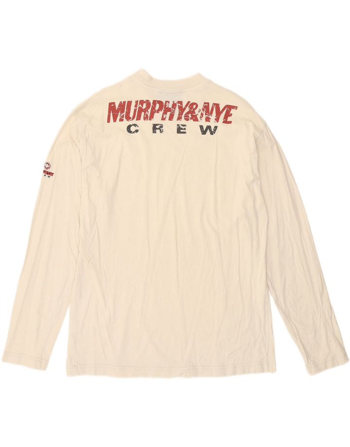 Murphy & Nye Herre grafisk top langærmet lille hvid bomuld