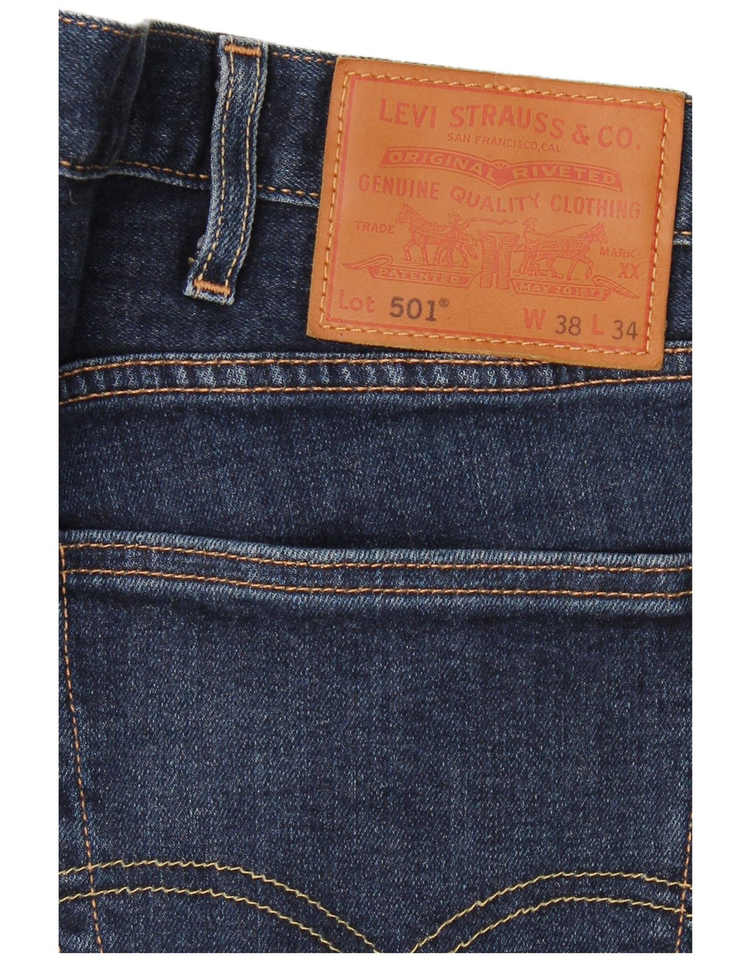 LEVI'S Herre 501 Straight Jeans W38 L34 Marineblå Bomuld