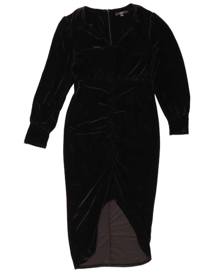 NÆSTE Dame Velour Langærmet Bodycon Kjole UK 12 Medium Sort Polyester