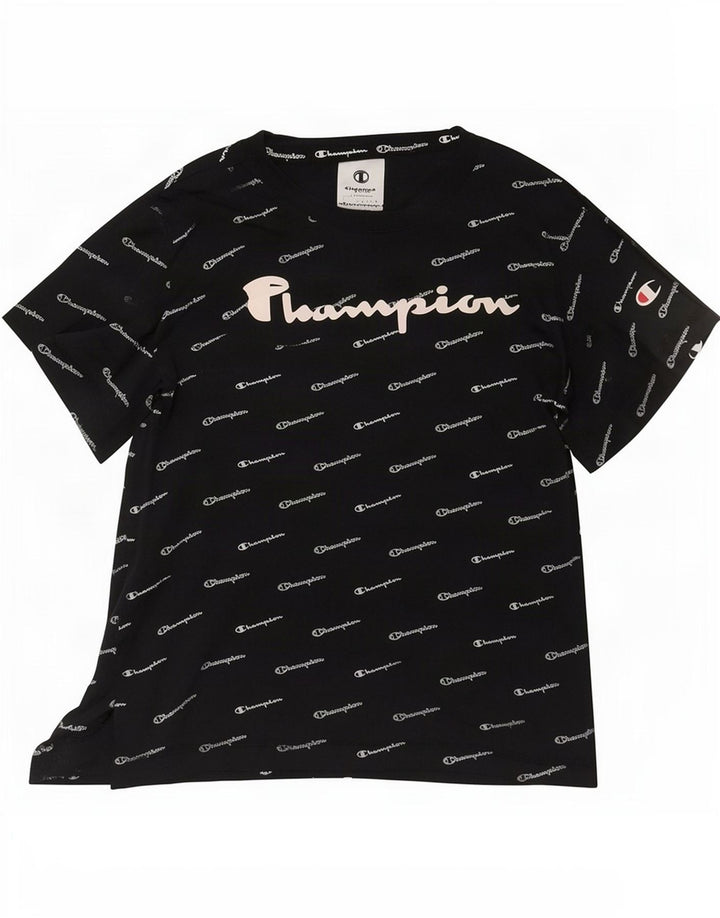 Champion Dame Grafisk T-Shirt Top UK 12 Medium Sort