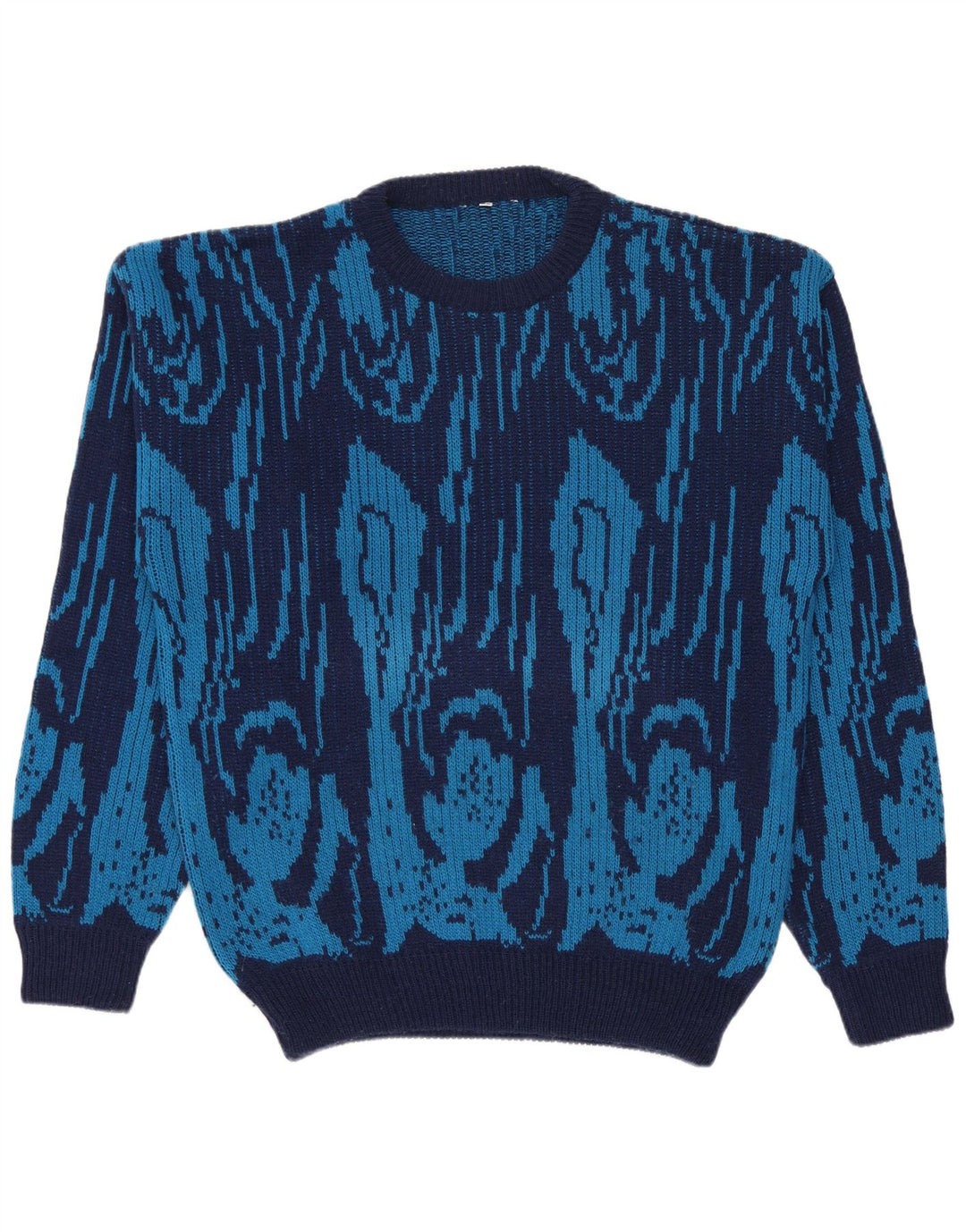 Vintage Herre rund hals sweater IT 50 Medium Blue Geometrisk Uld