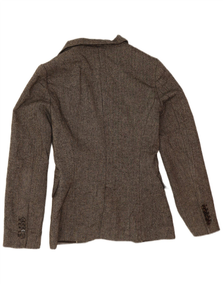 Zara Dame 1 Knap Blazer Jacket UK 12 Medium Brun Sildebensuld