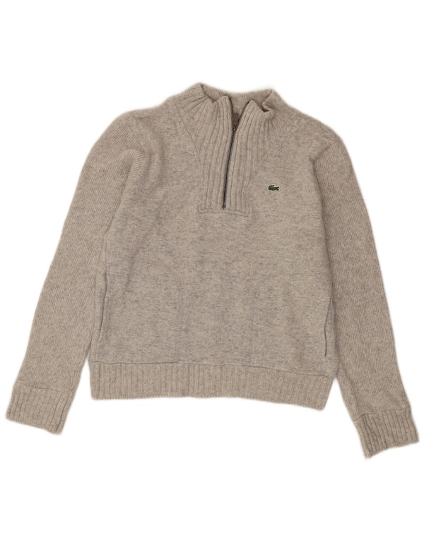 Lacoste Herre Slim Fit Zip Neck Jumper Sweater Størrelse 4 Medium Grå Flecked