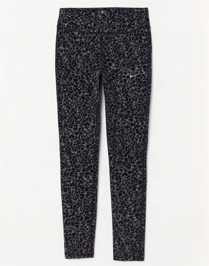 Nike Dame Dri Fit Leggings UK 8 Small Grey Animal Print Polyester