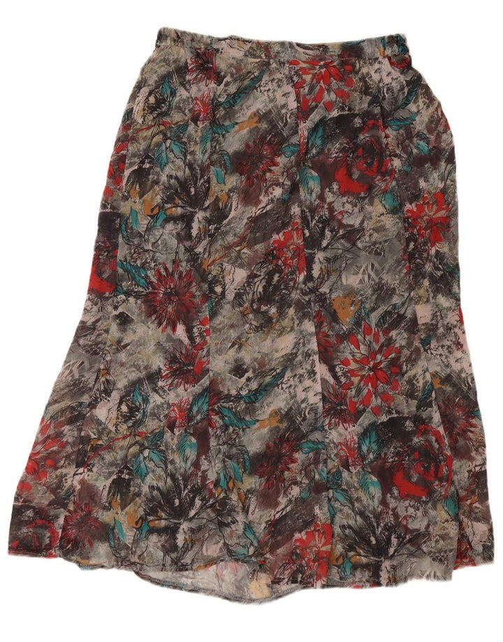 VINTAGE Womens A-Line Skirt Large W32  Grey Floral Polyester