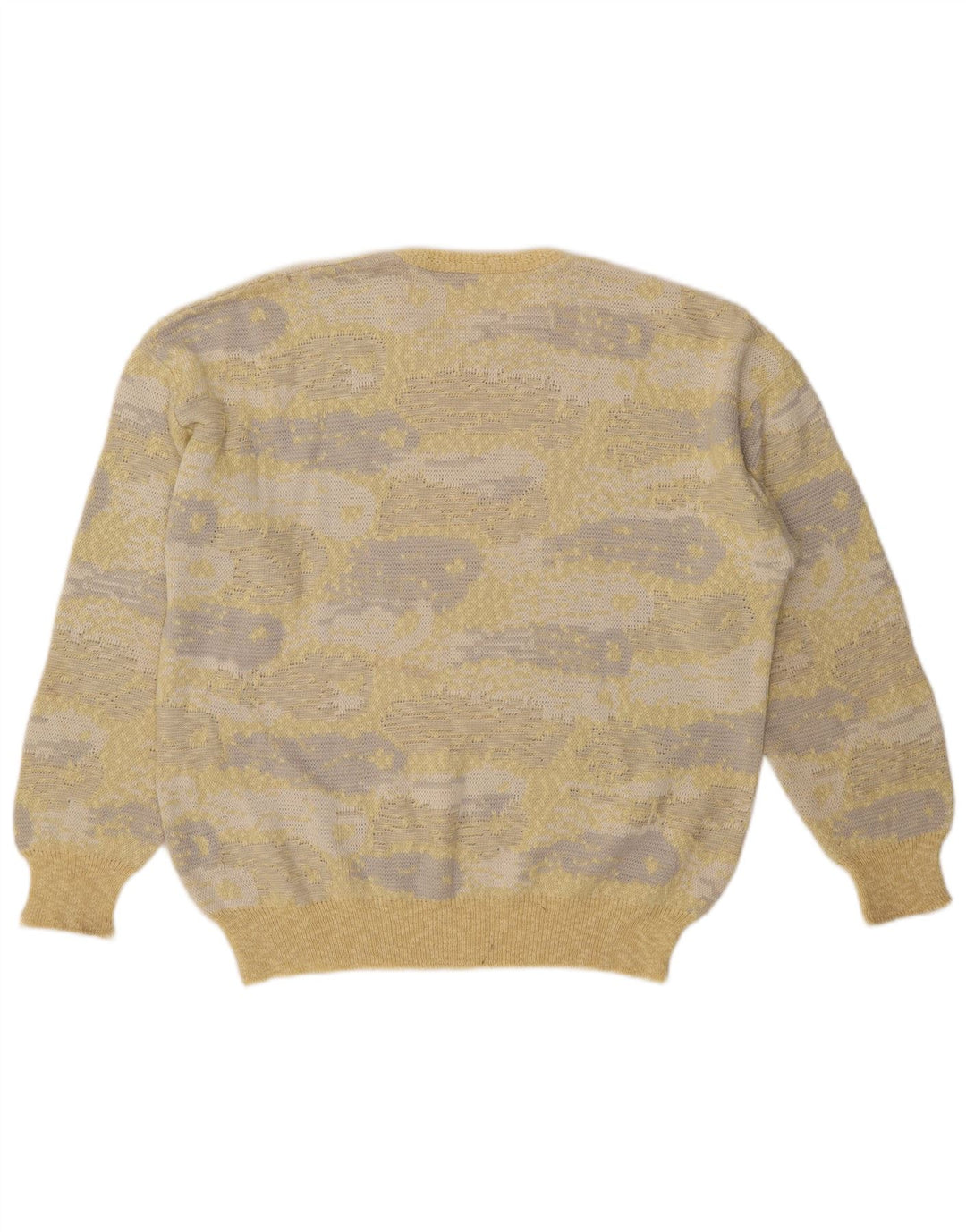 Vintage herre abstrakt mønster rund hals sweater IT 54 XL gul