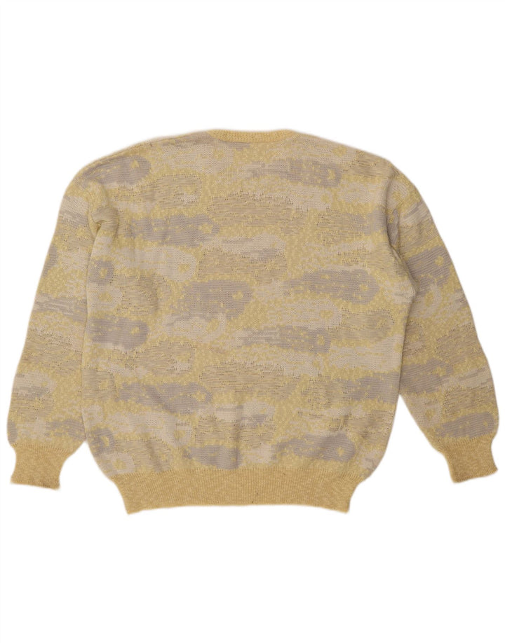 Vintage herre abstrakt mønster rund hals sweater IT 54 XL gul