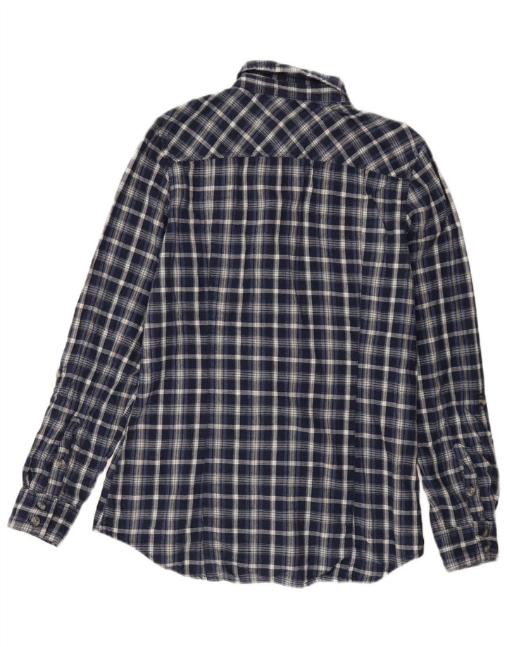 Eddie Bauer Dame Flanelskjorte UK 14 Medium Navy Blue Ternet Bomuld