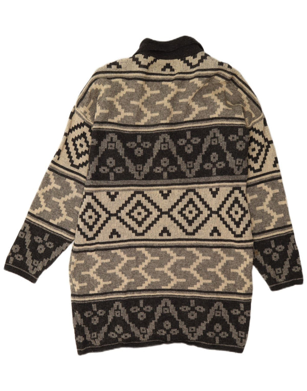 Vintage Dame Langærmet Jumper Kjole UK 18 XL Grå Geometrisk Uld