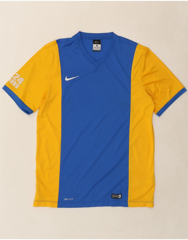 NIKE Mens Dri Fit Graphic T-Shirt Top Large Blue Colourblock Polyester Vintage Nike and Second-Hand Nike from Messina Hembry 