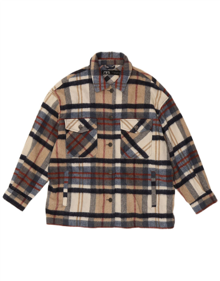 ZARA Dame Overshirt Flanell Shirt UK 16 Stor Flerfarvet Plaid