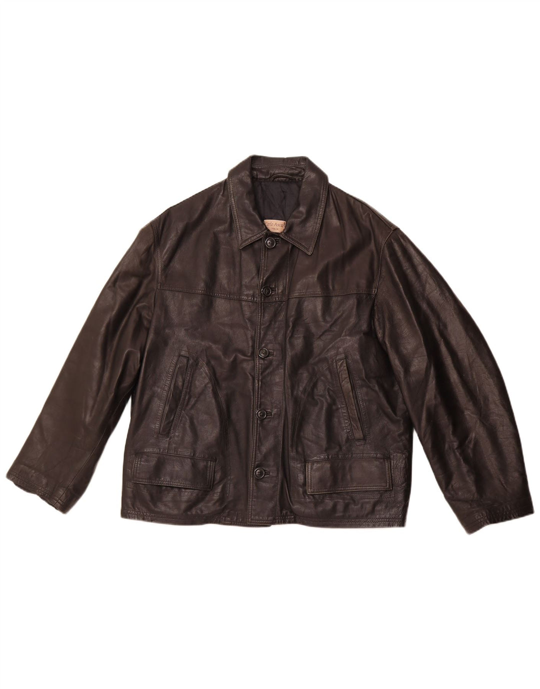 VINTAGE Herre Læderjakke UK 40 Stor Sort Læder