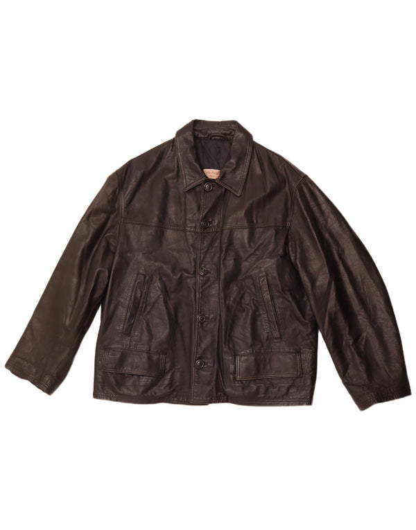 VINTAGE Herre Læderjakke UK 40 Stor Sort Læder