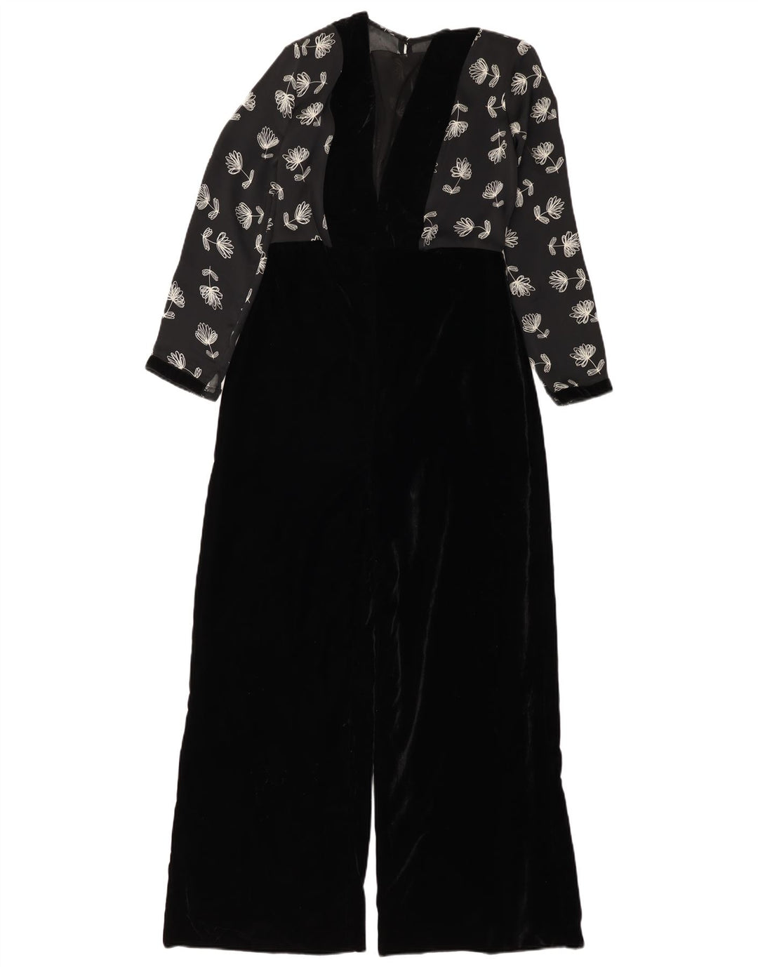 Vintage Dame Velour Jumpsuit UK 12 Medium Black Floral Polyester