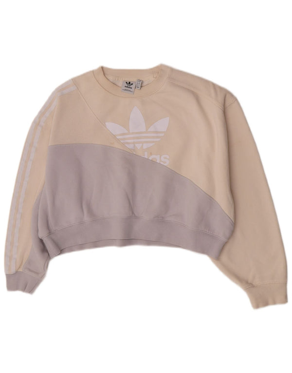 Adidas Dame Oversized Crop Hoodie Jumper UK 10 Small Beige Colourblock