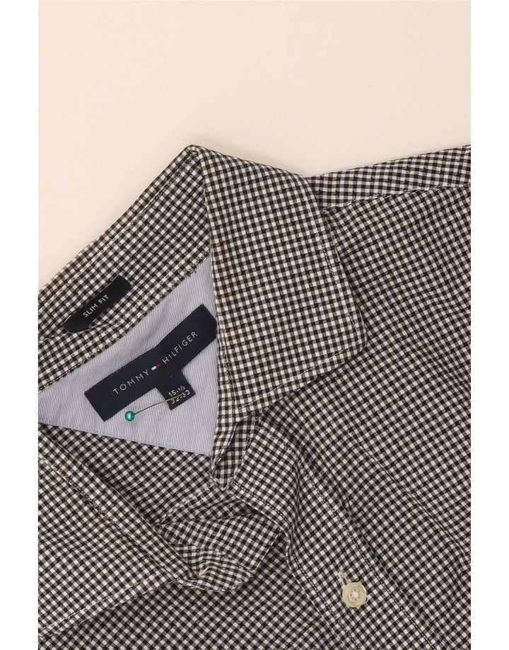 Tommy Hilfiger Herre Slim Fit Skjorte Størrelse 15 1/2 Medium Sort Gingham