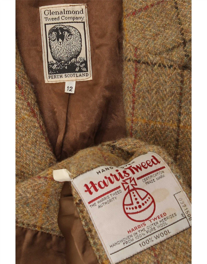 Harris Tweed Dame 3-knaps blazerjakke UK 12 medium brun ternet uld