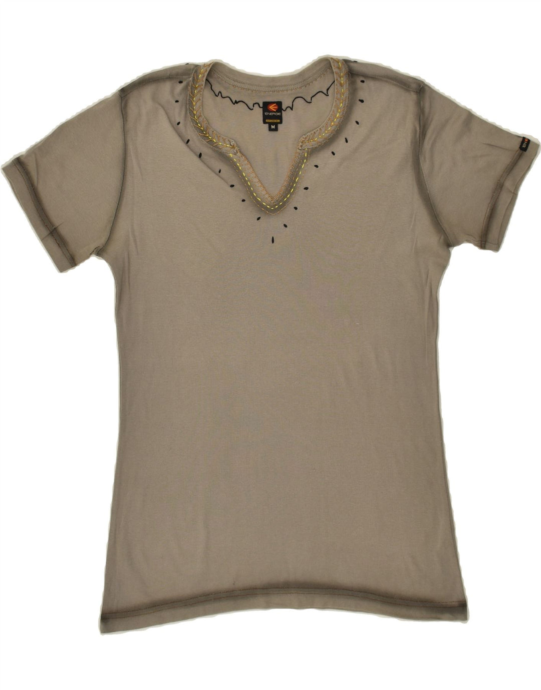 ENERGIE Womens T-Shirt Top UK 14 Medium Grey Cotton | Vintage Energie | Thrift | Second-Hand Energie | Used Clothing | Messina Hembry 