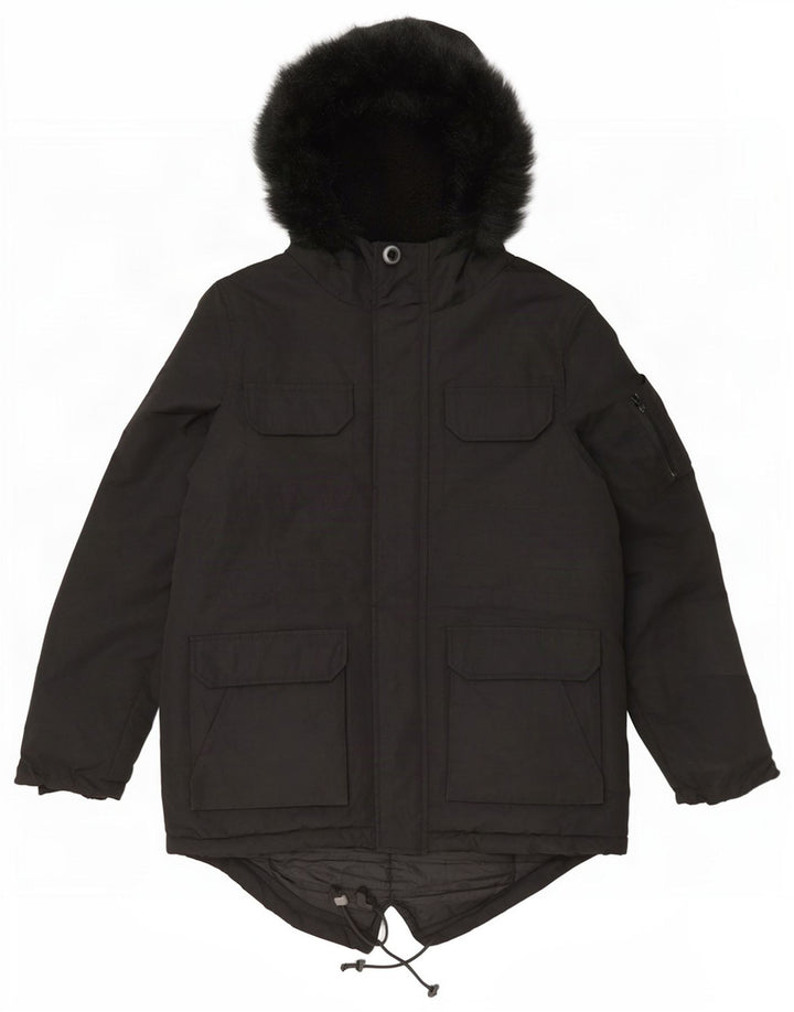 Bellfield Herre Hooded Parka Jacket UK 38 Medium Black Polyester