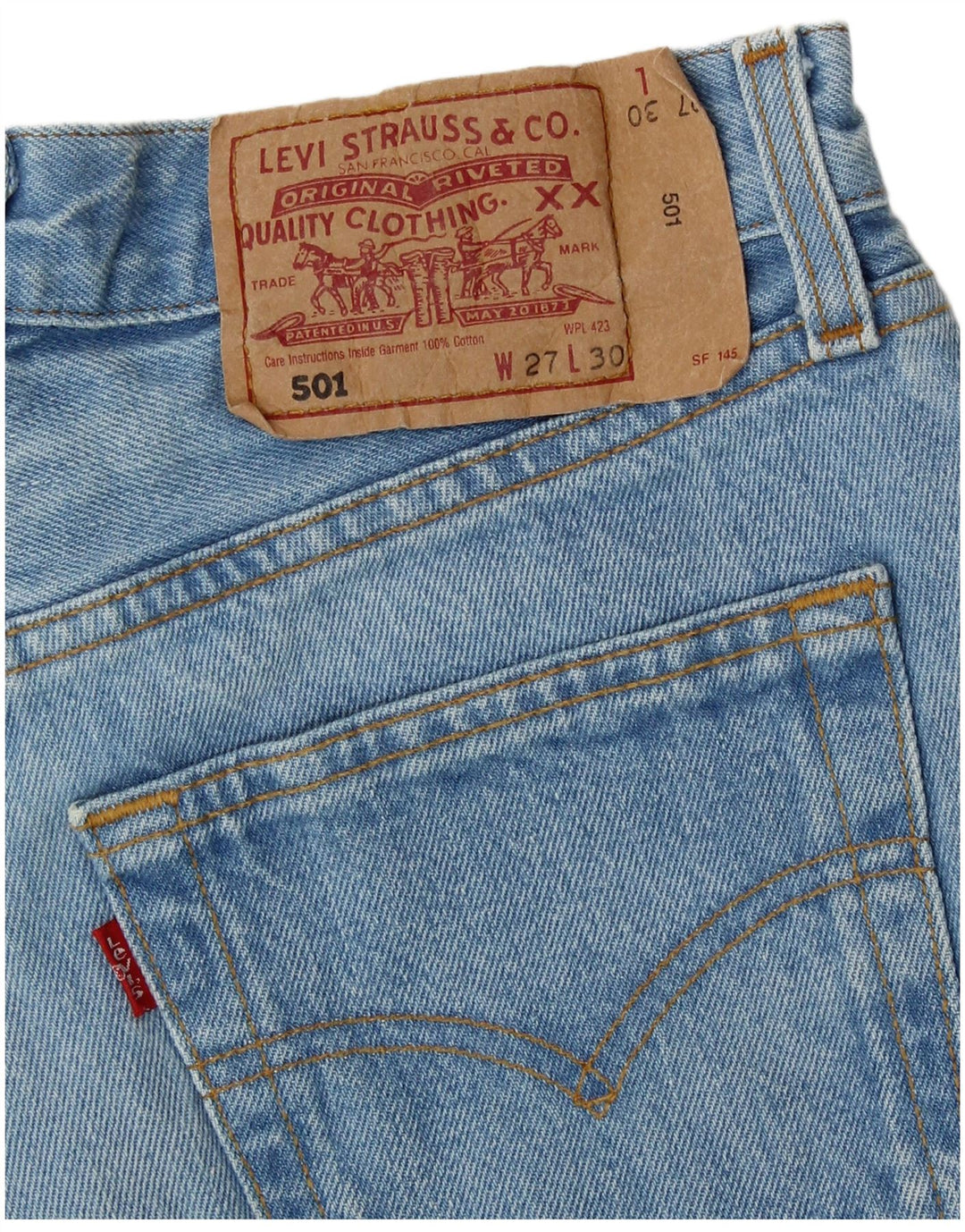 LEVI'S Womens 501 denimshorts W27 Små blåstribede klassiske