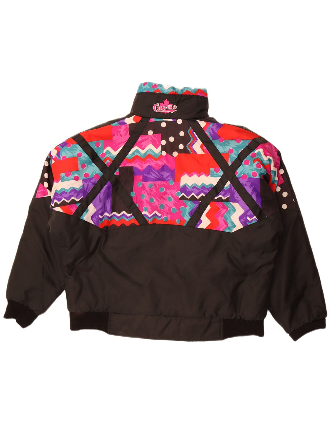 Choko Dame Oversized Polstret Jakke UK 16 Stor Sort Geometrisk Retro