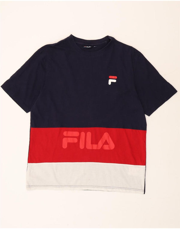 Fila Herre grafisk T-shirt Top XL Marineblå Colourblock Bomuld