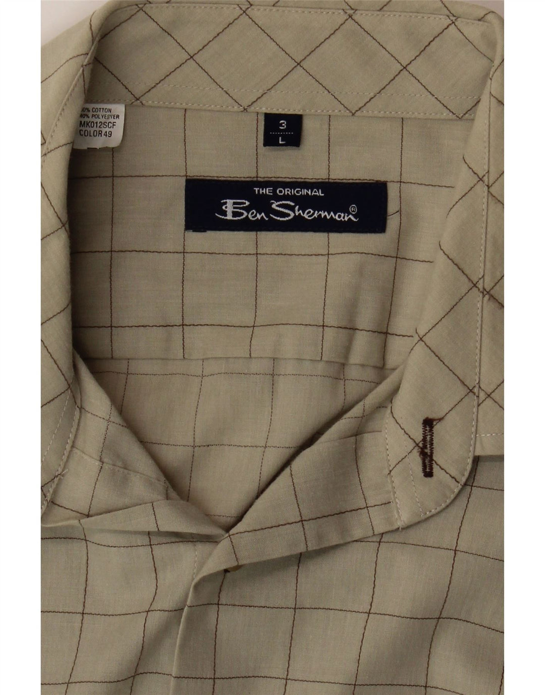 BEN SHERMAN Mens Short Sleeve Shirt Large Beige Check Cotton Vintage Ben Sherman and Second-Hand Ben Sherman from Messina Hembry 