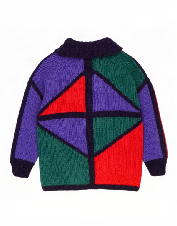 Vintage Dame Longline Cardigan Sweater UK 20 2XL Flerfarvet Geometrisk