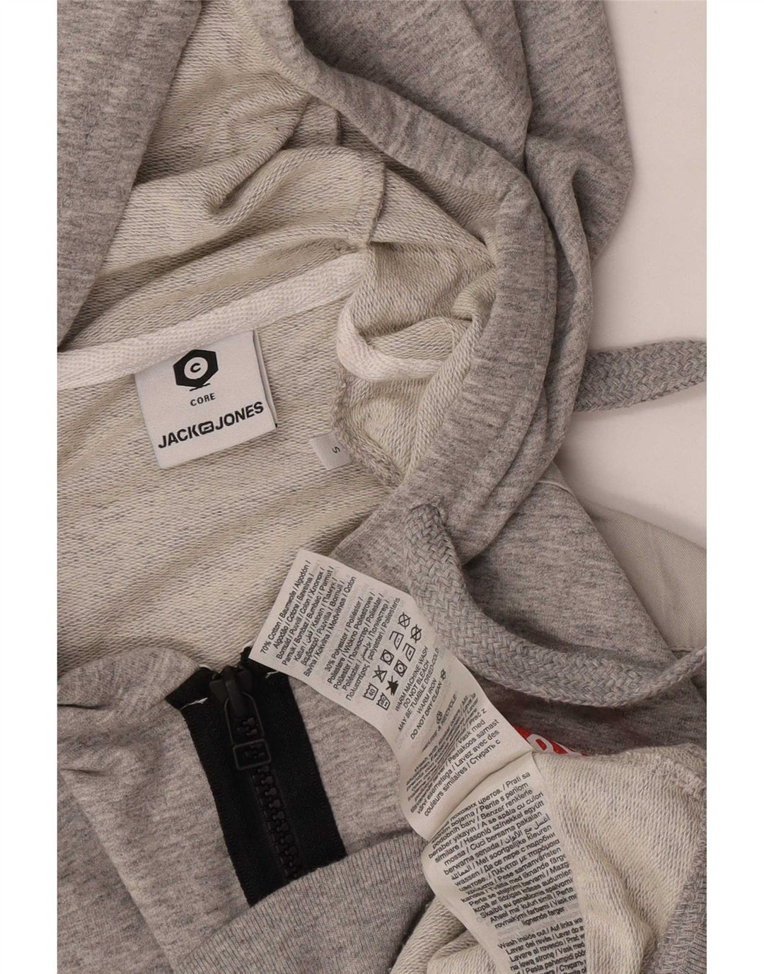 Jack & Jones Herre grafisk hættetrøje med lynlås, lille grå farveblok
