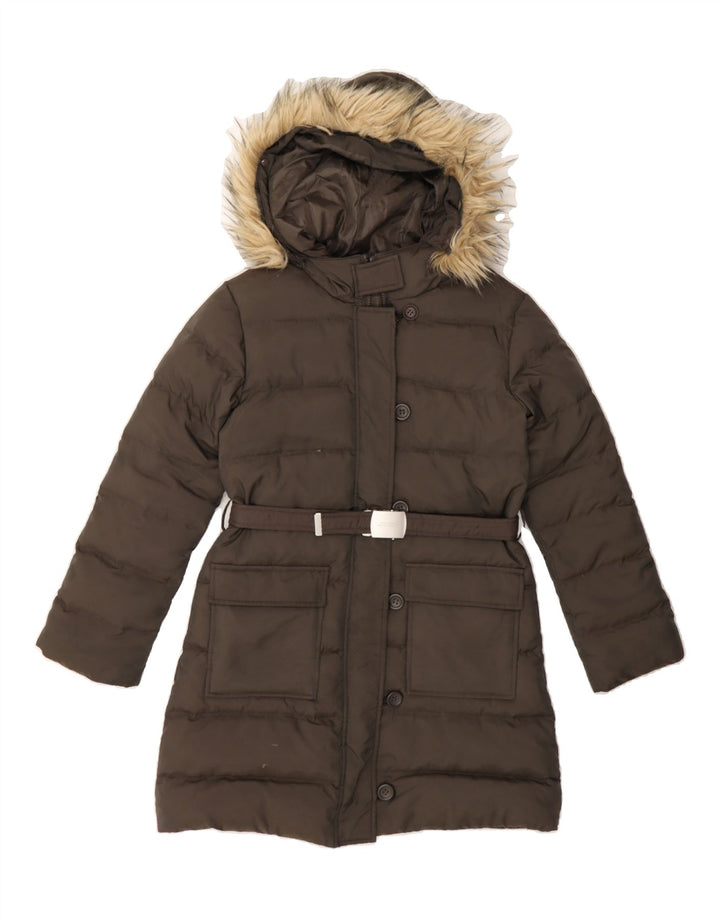 BENETTON Girls Hooded Padded Coat 8-9 Years Large Grey Polyamide Vintage Benetton and Second-Hand Benetton from Messina Hembry 