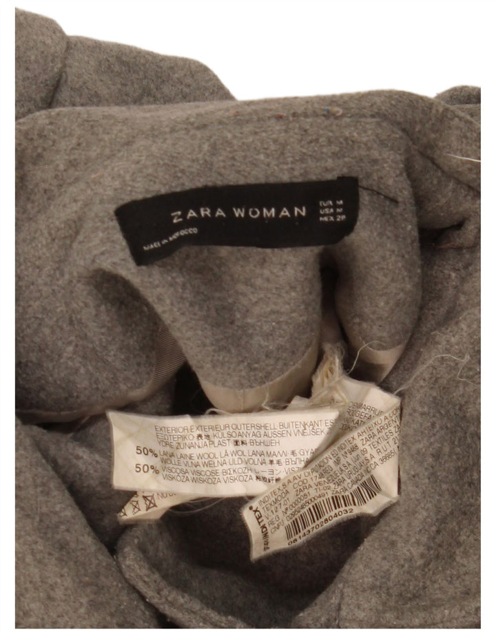 Zara Dame Dobbeltradet Frakke UK 14 Medium Grå Uld