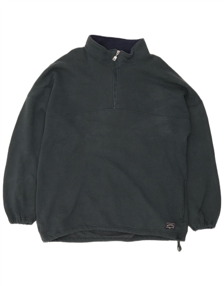 RUSSELL ATHLETIC Herre Zip Neck Sweatshirt Jumper 2XL Blå Bomuld