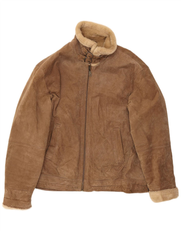 MONTGOMERY Shearling-jakke til mænd UK 44 2XL brunt læder