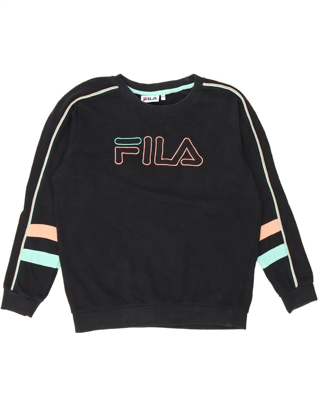 FILA Womens Oversized Sweatshirt Jumper UK 14 Medium Black Colourblock Vintage Fila and Second-Hand Fila from Messina Hembry 
