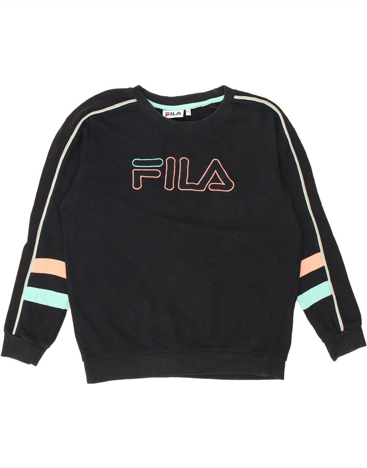 FILA Womens Oversized Sweatshirt Jumper UK 14 Medium Black Colourblock Vintage Fila and Second-Hand Fila from Messina Hembry 