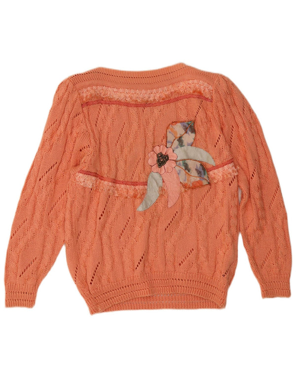 Vintage Dame Grafisk Boat Neck Jumper Sweater IT 42 Medium Orange