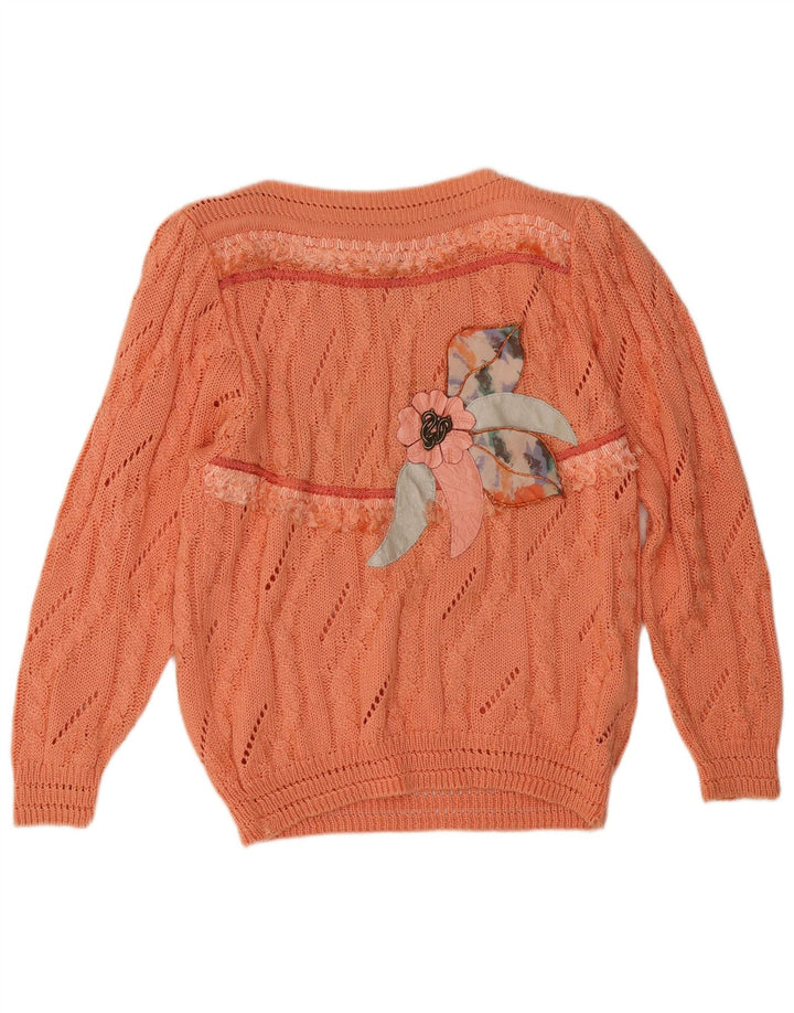 Vintage Dame Grafisk Boat Neck Jumper Sweater IT 42 Medium Orange