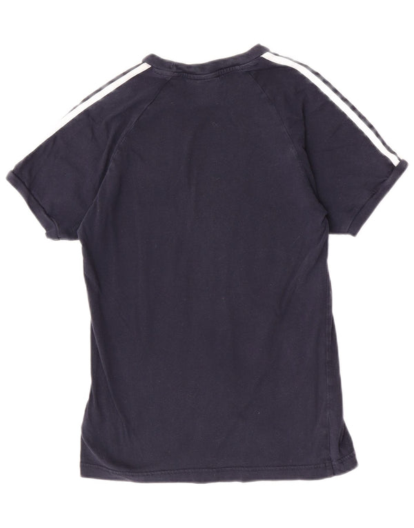 Adidas Dame Grafisk T-Shirt Top UK 10 Small Navy Blue Bomuld