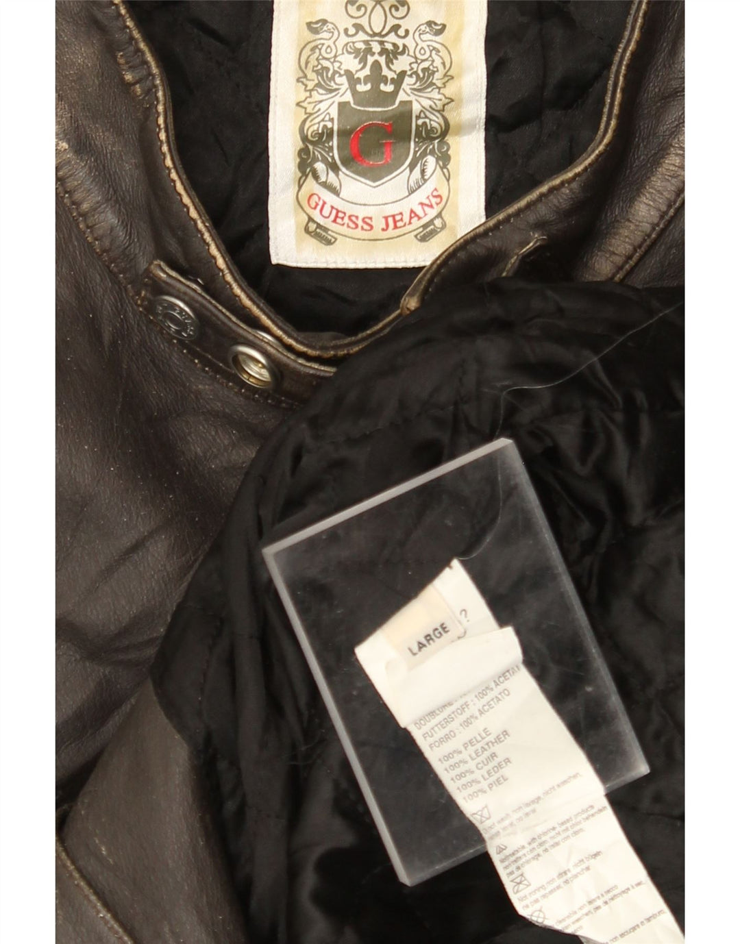 GUESS Herre Læder Racer Jakke UK 40 Stor Brun Læder