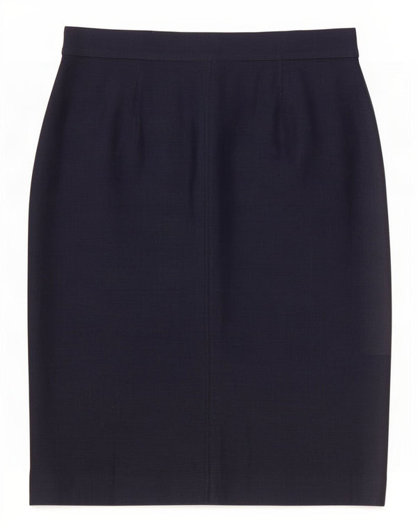Marella Dame Højtalje Lige Nederdel UK 18 XL W32 Navy Blue Linen