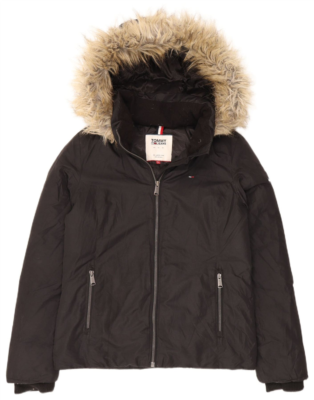 Tommy Hilfiger Dame Hætte Polstret Jakke UK 16 Stor Sort Polyester
