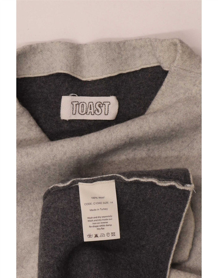Toast Dame Kortærmet Turtle Neck Jumper Sweater UK 14 Medium Grey Uld
