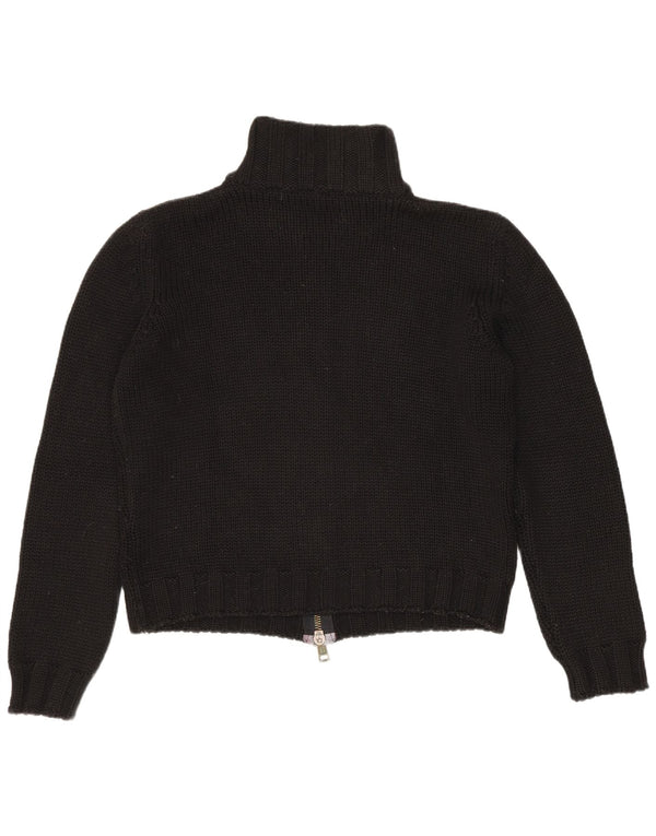 Vintage Womens Crop Cardigan Sweater UK 16 Large Black Floral Wool