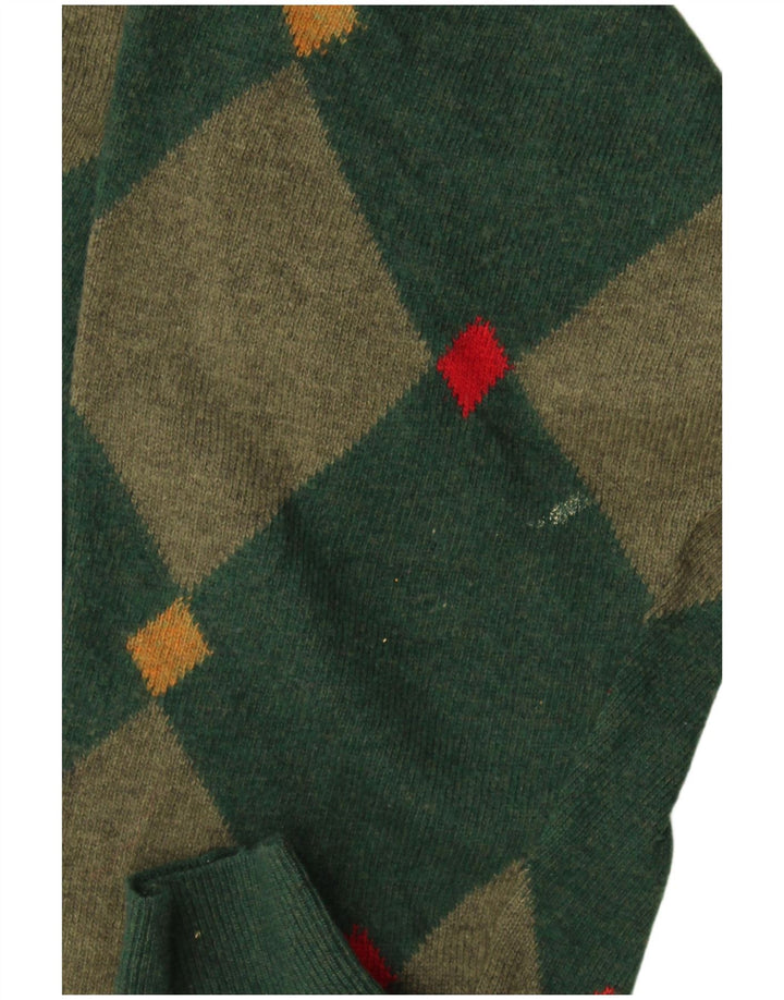 Andrea Fenzi Herre V-hals sweater IT 50 Medium Green Argyle/Diamond